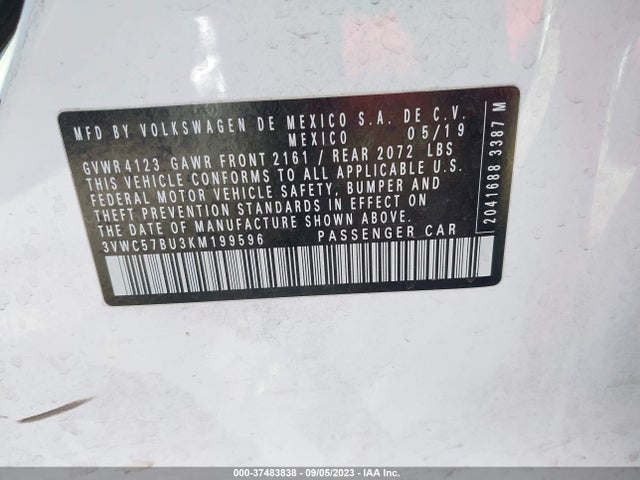 3VWC57BU3KM199596 Volkswagen Jetta S/se/r-line