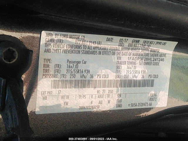 2017 FORD FOCUS SE VIN: 1FADP3F28HL241246