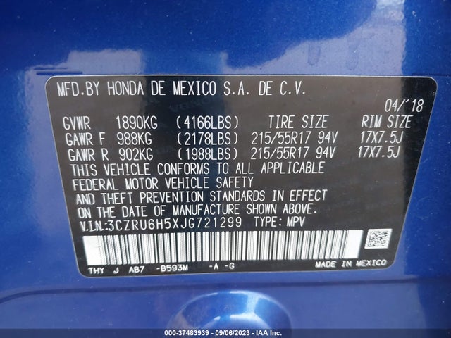 Honda HR-V EX 2018 3CZRU6H5XJG721299 Image 9
