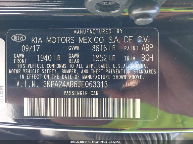3KPA24AB6JE063313 KIA RIO S