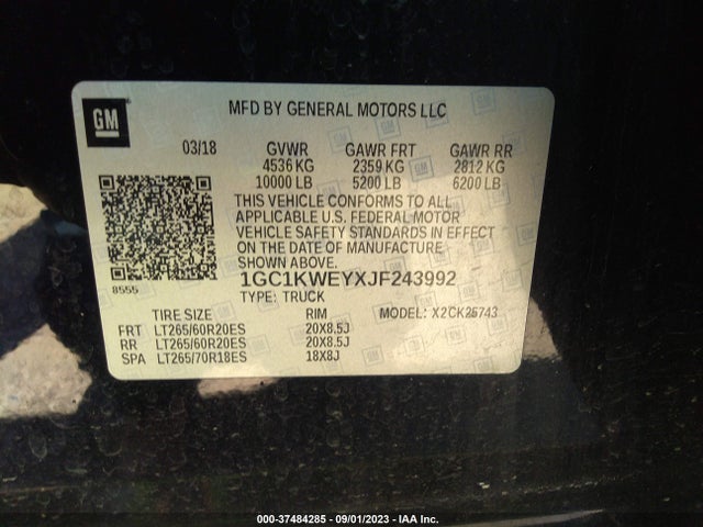 2018 CHEVROLET SILVERADO 2500HD LTZ VIN: 1GC1KWEYXJF243992