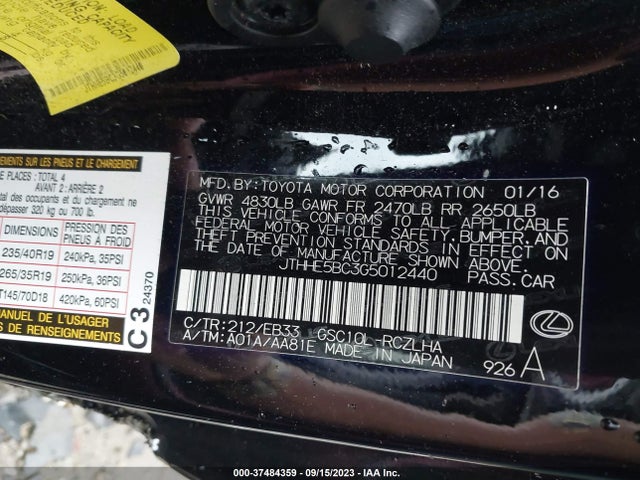 JTHHE5BC3G5012440 Lexus RC 350