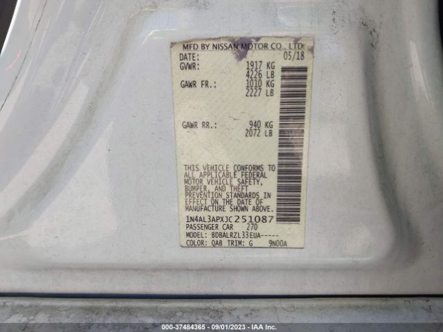 1N4AL3APXJC251087 Nissan Altima 2.5 Sl