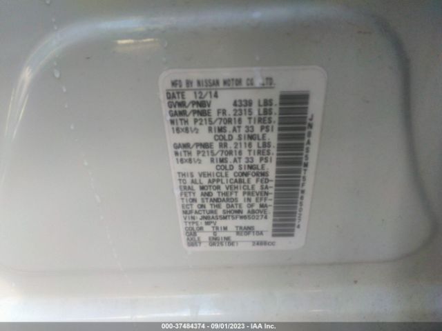 JN8AS5MT5FW650274 Nissan Rogue Select S