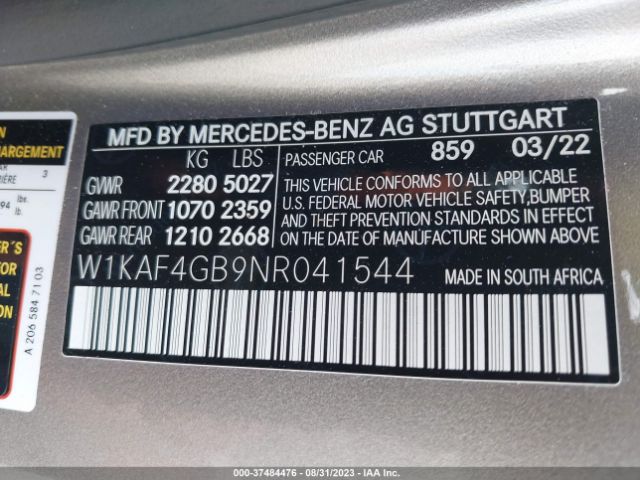 W1KAF4GB9NR041544 Mercedes-Benz C-class C 300