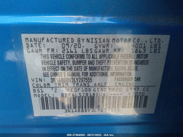 3N1AB8DV3LY297555 Nissan SENTRA SR