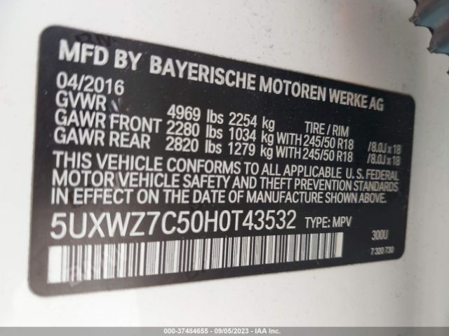 5UXWZ7C50H0T43532 BMW X3 Sdrive28i