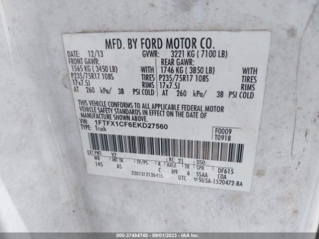1FTFX1CF6EKD27560 Ford F-150 Xl/xlt/stx/fx2/lariat