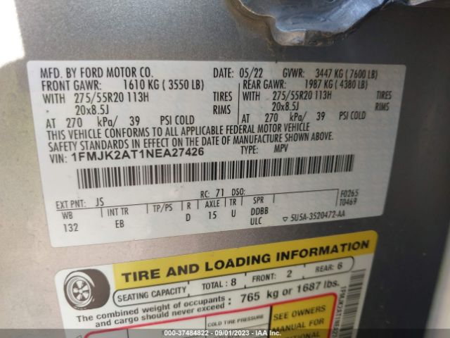 1FMJK2AT1NEA27426 Ford Expedition Max Limited