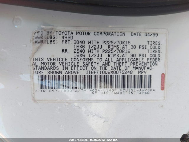 1999 LEXUS RX 300 LUXURY SUV JT6HF10U8X0075248 Photo 8