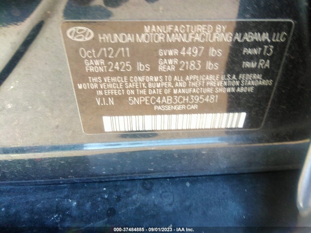 2012 HYUNDAI SONATA 2.0T LIMITED VIN: 5NPEC4AB3CH395481