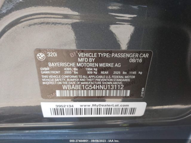 WBA8E1G54HNU13112 BMW 3 Series 320i