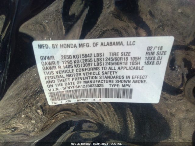 5FNYF6H12JB023025 Honda PILOT LX