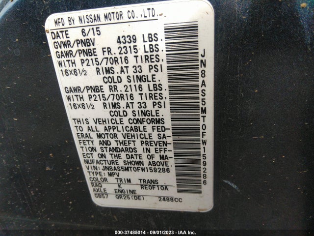 2015 NISSAN ROGUE SELECT S VIN: JN8AS5MT0FW159286
