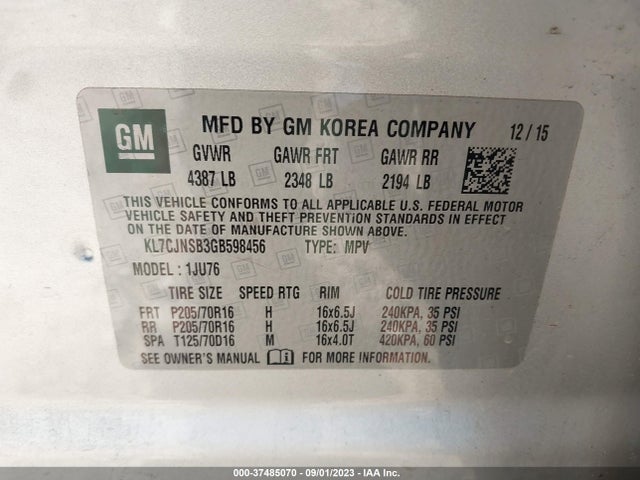 Chevrolet Trax 1ls 2016 KL7CJNSB3GB598456 Image 9