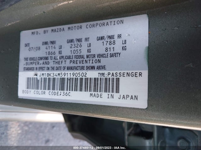 2009 MAZDA MAZDASPEED3 SPORT VIN: JM1BK34M591190502