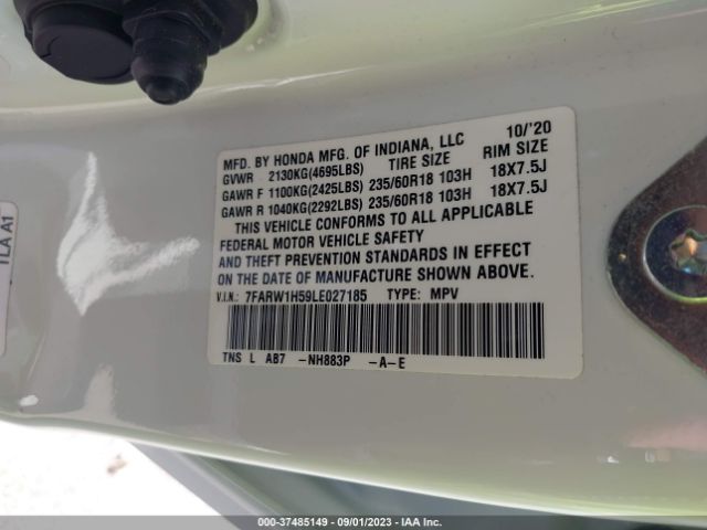 7FARW1H59LE027185 Honda Cr-v 2wd Ex