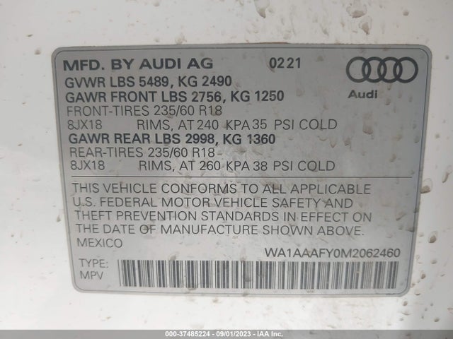 WA1AAAFY0M2062460 Audi Q5 PREMIUM