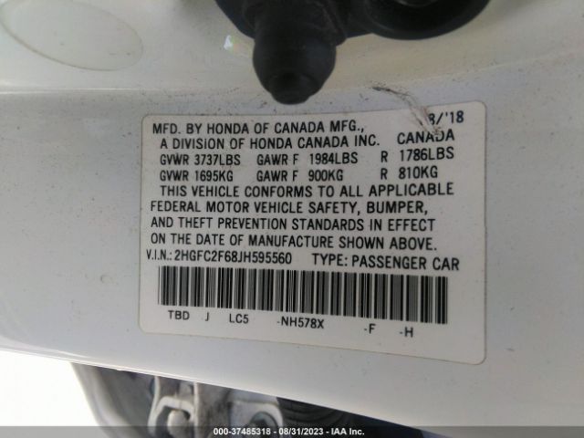2HGFC2F68JH595560 Honda Civic Sedan Lx