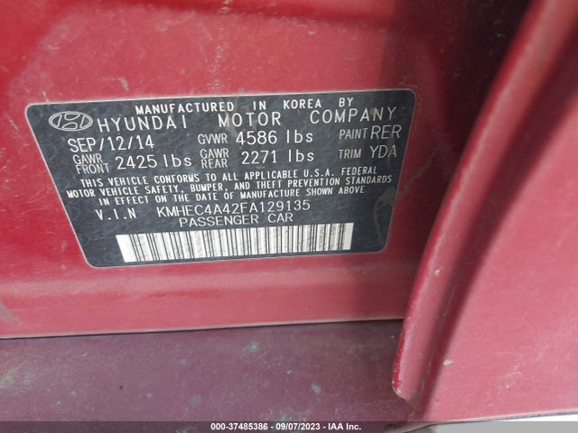 Hyundai Sonata Hybrid Limited 2015 KMHEC4A42FA129135 Image 9