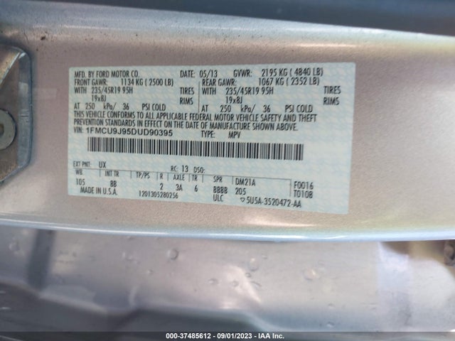 2013 FORD ESCAPE TITANIUM VIN: 1FMCU9J95DUD90395