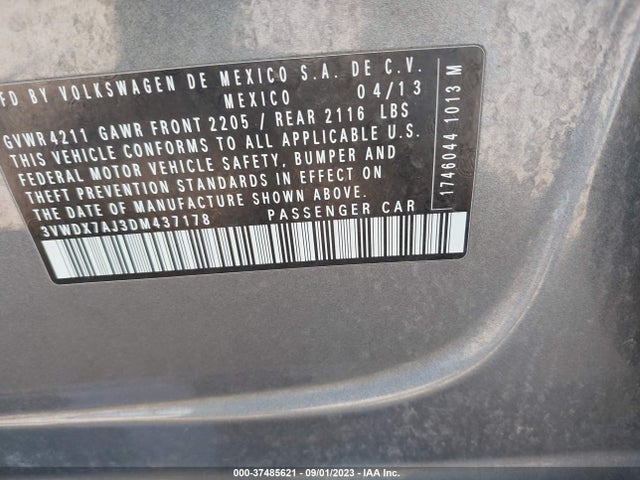 2013 VOLKSWAGEN JETTA SEDAN SE W/CONVENIENCE VIN: 3VWDX7AJ3DM437178