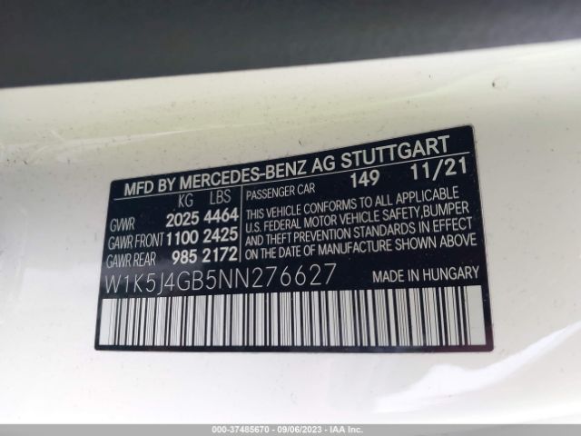 W1K5J4GB5NN276627 Mercedes-Benz Cla Cla 250