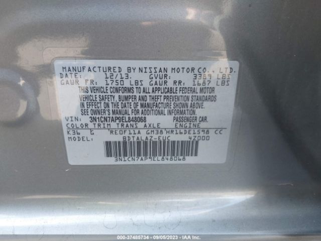 3N1CN7AP9EL848068 Nissan Versa S Plus