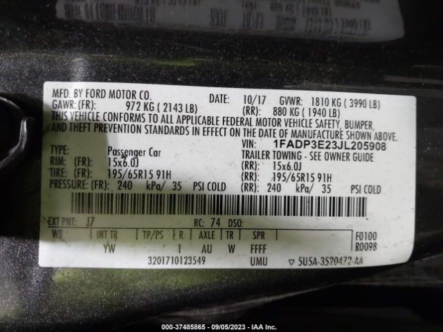 1FADP3E23JL205908 Ford FOCUS S