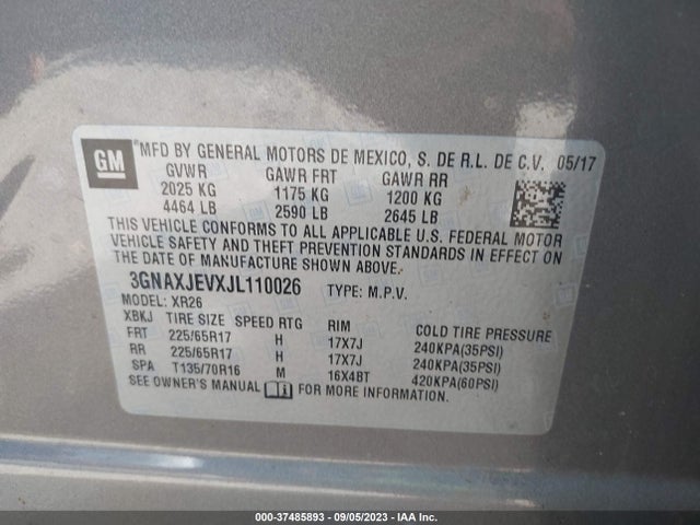 Chevrolet EQUINOX LT 2018 3GNAXJEVXJL110026 Image 9