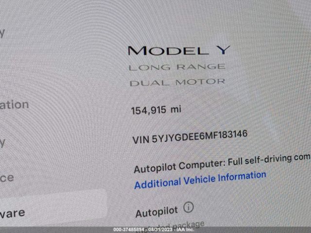 5YJYGDEE6MF183146 Tesla Model Y Long Range