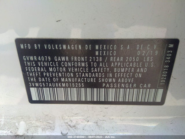 2019 Volkswagen Golf, VIN: 3VWG57AU8KM015255