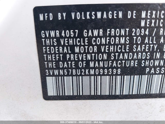3VWN57BU2KM099398 Volkswagen JETTA S