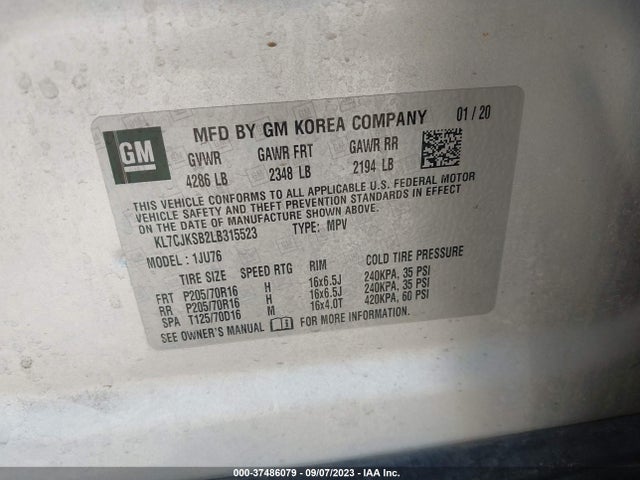 Chevrolet TRAX LS 2020 KL7CJKSB2LB315523 Image 9