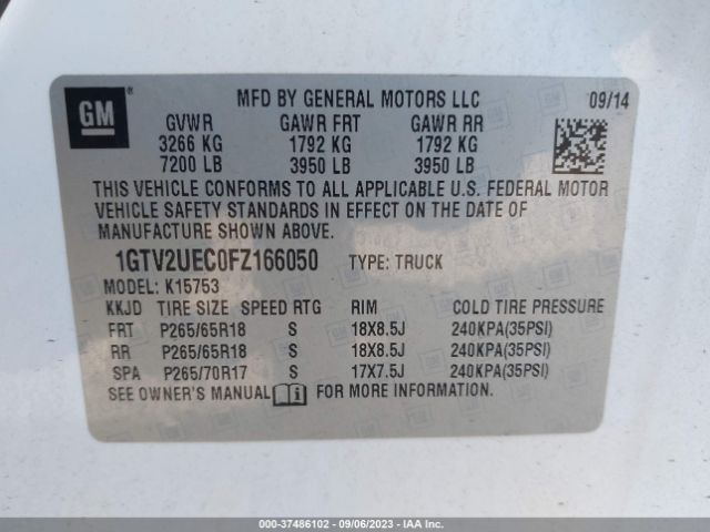 1GTV2UEC0FZ166050 GMC Sierra 1500 Sle