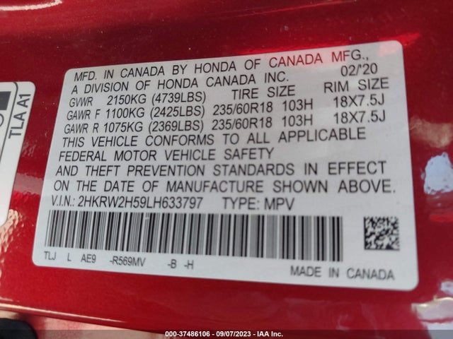 Honda CR-V EX 2020 2HKRW2H59LH633797 Image 9