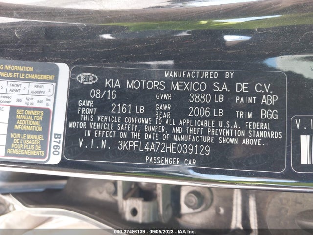 2017 KIA FORTE LX VIN: 3KPFL4A72HE039129