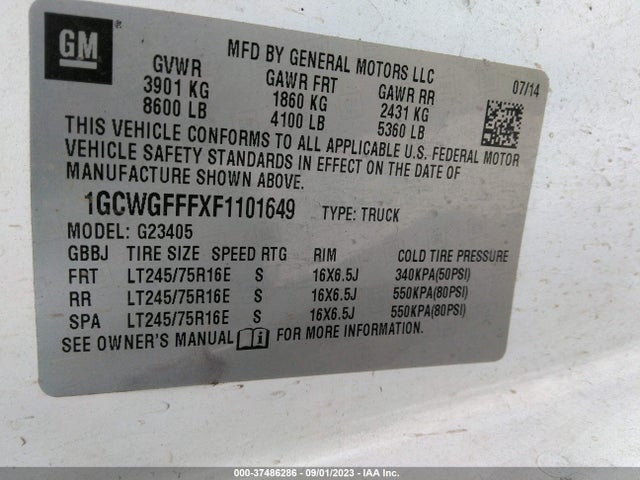 Chevrolet EXPRESS CARGO VAN 2015 1GCWGFFFXF1101649 Image 15