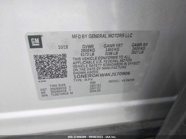 Chevrolet Traverse Lt Cloth 2019 1GNERGKW4KJ170906 Image 9
