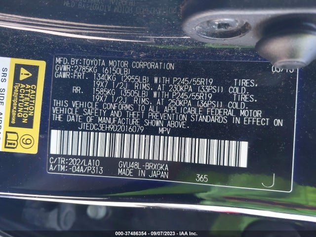 2013 TOYOTA HIGHLANDER HYBRID LIMITED VIN: JTEDC3EH9D2016079