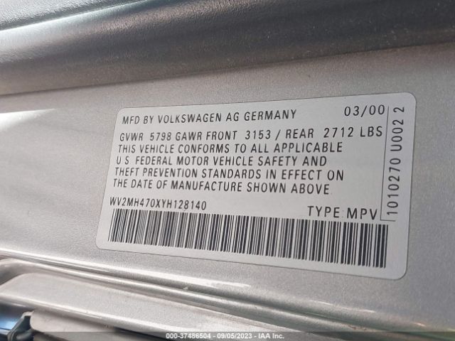 2000 VOLKSWAGEN EUROVAN WV2MH470XYH128140 Photo 8