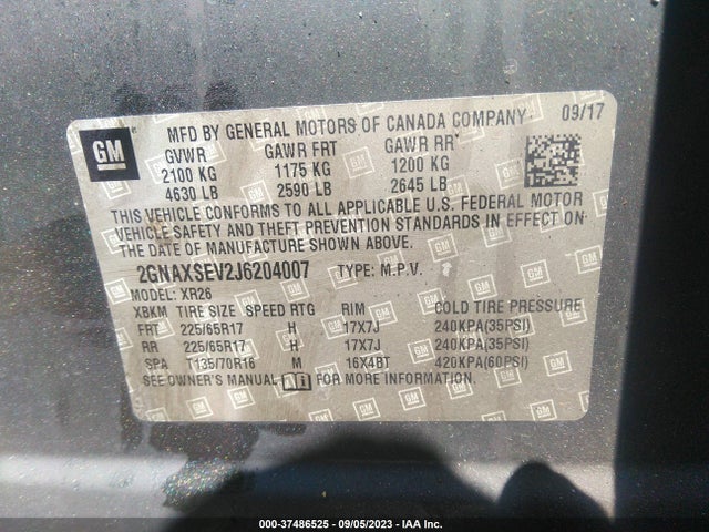 Chevrolet EQUINOX LT 2018 2GNAXSEV2J6204007 Image 9