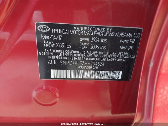 Hyundai ELANTRA SE 2017 5NPD74LF7HH204524 Image 11