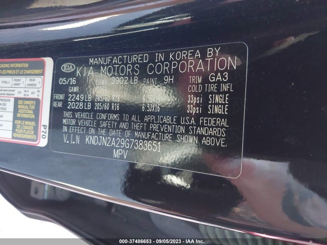 KIA Soul Base 2016 KNDJN2A29G7383651 Image 9