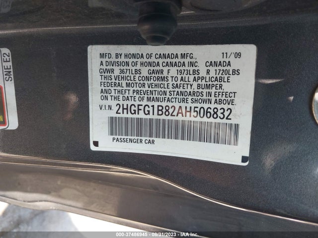2010 HONDA CIVIC CPE EX VIN: 2HGFG1B82AH506832