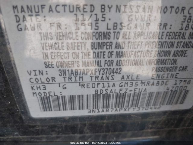 3N1AB7APXFY370442 Nissan Sentra Fe+ S