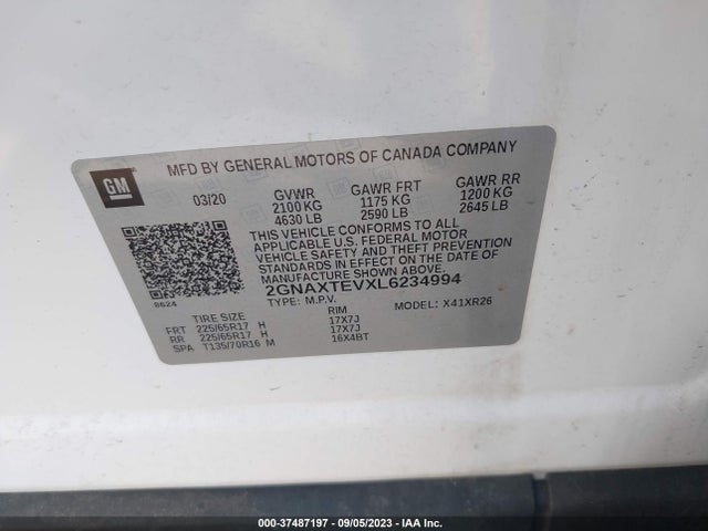Chevrolet EQUINOX LT 2020 2GNAXTEVXL6234994 Image 9
