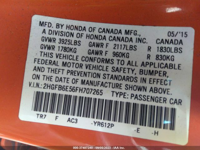 2HGFB6E56FH707265 Honda Civic Sedan Si