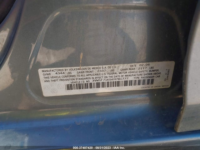 2006 VOLKSWAGEN JETTA SEDAN 2.5L VIN: 3VWSF71K56M781777