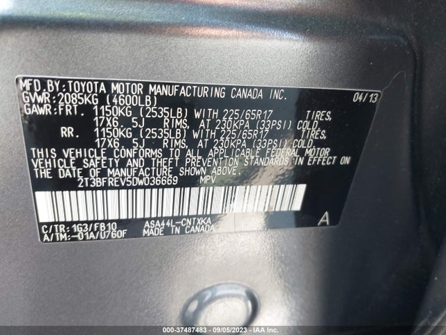 2013 TOYOTA RAV4 LE VIN: 2T3BFREV5DW036669